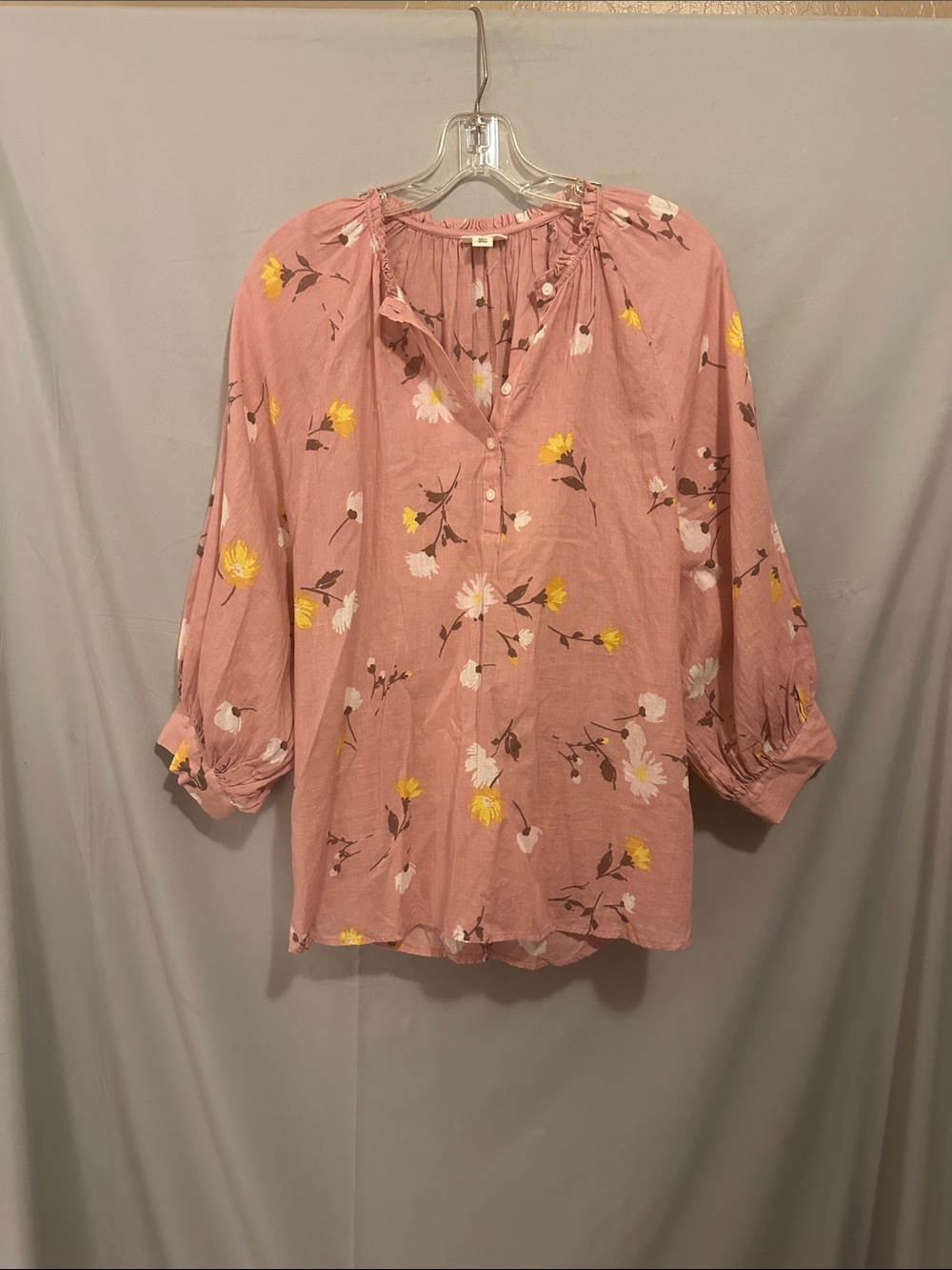 a.n.a Pink Floral Split-Neck Blouse